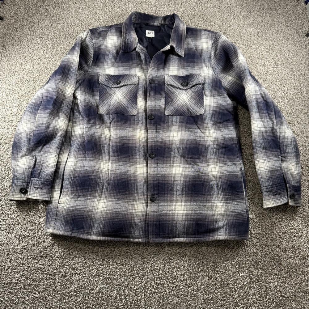 Gap Sweater Shirt Mens Large Blue Gray Jacket Shacket Comfort Preppy Casual